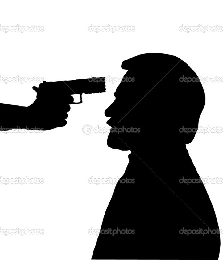 Silhouette of Man with gun against head